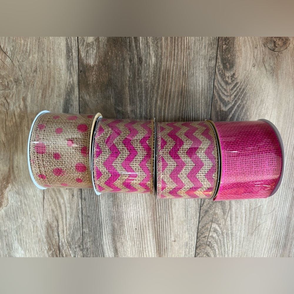 Pink and Tan Burlap Ribbon Set